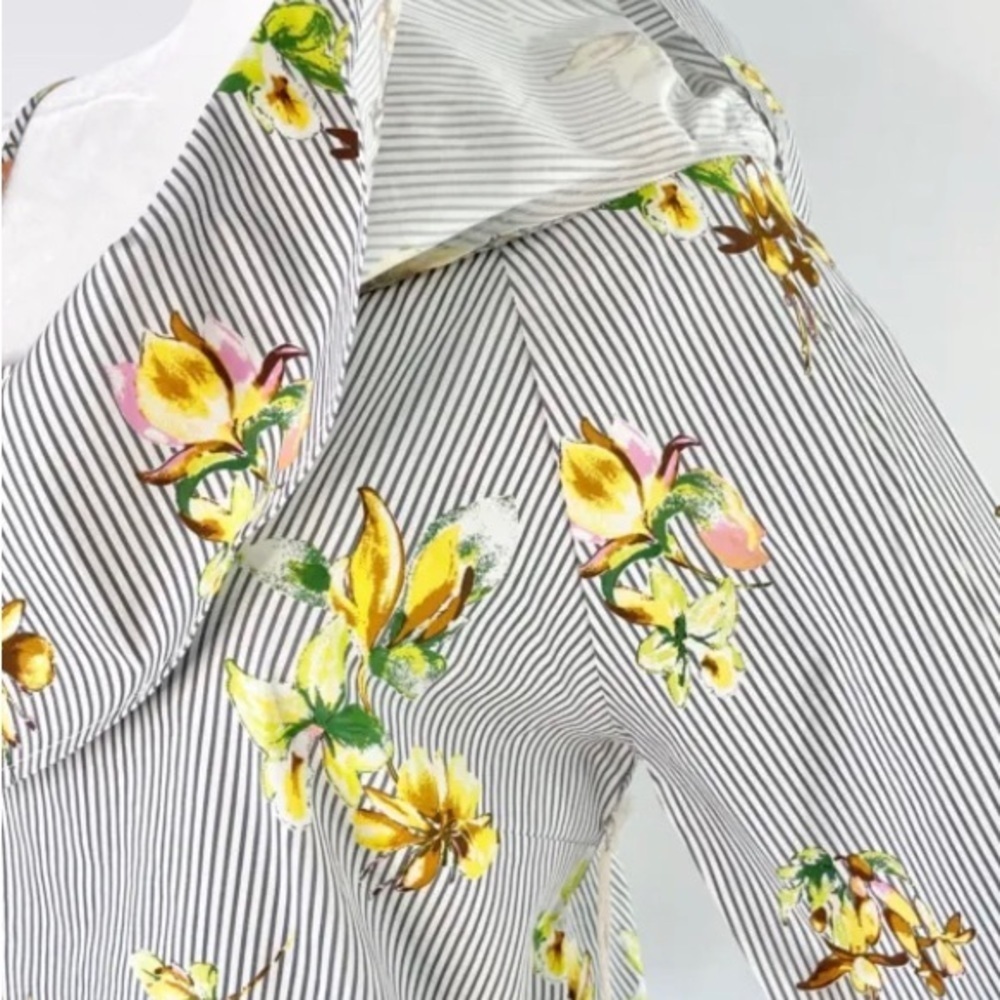 Lumière Floral Striped One Shoulder Long Sleeve Shirt Grey Multi Size S - Picture 4 of 10